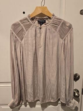 Rachel Zoe Dusty Blush Pleated Yoke Long-Sleeve Blouse